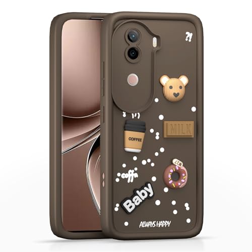 Image of Outlouders Back Cover for iQoo Z9s 5G / Vivo V40e 5G | 3D Cartoon Cute Fun Bear | Silicone Full Body Protection Bumper Case (Brown)