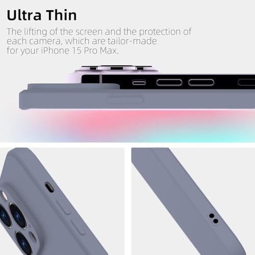 Image of DIZORO Compatible for iPhone 15 PRO Camera Protection Case 6.1, Slim Liquid Silicone 3 Layers Full Covered Soft Gel Rubber Phone Case Protective Cover 6.1 Inch - Lavender Grey.