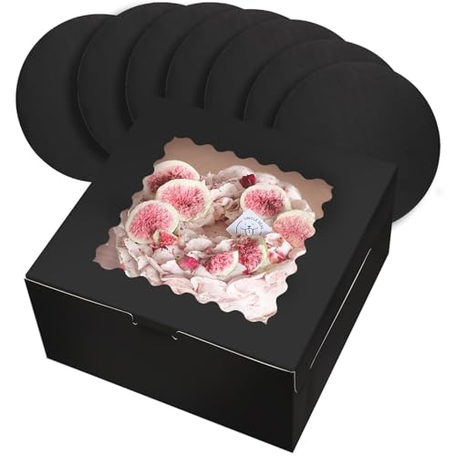 Gcardist 25,4x25,4x12,7cm Boîte à gâteau, 5 Sets Noir Moule à gâteau avec fenêtre & 5 Sets 25,4cm Plateau rond à gâteau Noir, Boîte à gâteau 25,4 cm...