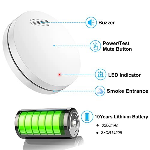 XINDUM Rauchmelder Vernetzt 6er Set Funkrauchmelder mit 10 Jahre Batterie Flach weiß Feueralarm...