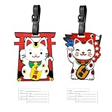 2PCS Etiquetas para Equipaje Gato de la Suerte, Etiquetas Maletas Viaje con Nombre Dirección, Animal Identificador Maletas Viaje,Bolso ID Tag Mochilas Etiquetas, PVC Etiqueta de Maleta para Facturado