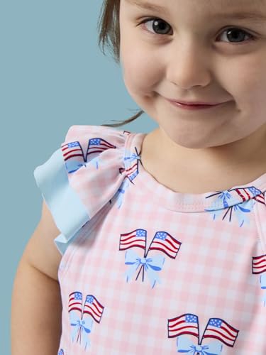 Image of RuffleButts Girls UPF50+ Sun Protection Ruffle V-Back One Piece Swimsuit