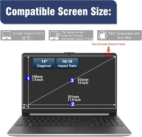 Image of Privacy Matte Anti Spy Screen Guard Compatible With Laptops With 14.0 inch Inch Diagonal with 16:10 Aspect Ratio Screen Protector Not a Tempered Glass, Screenguard Size : 302 mm X 188 mm