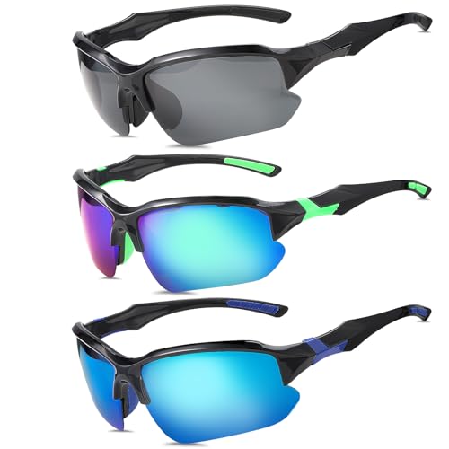 Utensilsto 3 Stück Fahrradbrille Herren, Winddicht Sportbrille, Schnelle Brille für Herren Damen Outdooraktivitäten Radfahren Laufen Angeln