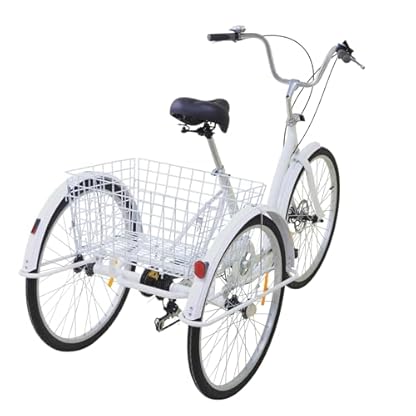 26 Zoll Dreirad für Senioren Erwachsene, Weiß 3 Rad Fahrrad Tricycle aus Kohlenstoffstahl, Dreirad mit Weiß Korb, 120 Kg Tragfähigkeit – Bild 7