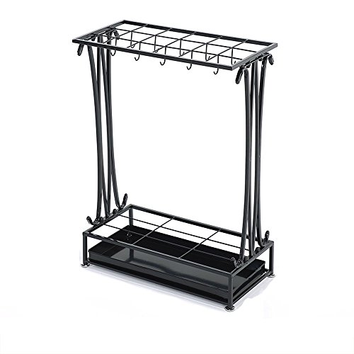 Image of INDIAN DECOR 502465 Creative Umbrella Stand - Floor-Standing Hotel Lobby Black Iron Art Umbrella Storage Rack Size: 50x24x65cm