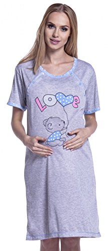 Happy Mama. Femme Maternité Chemise de Nuit Nuisette Grossesse Allaitement. 141p (Bleu, EU 36/38, S)