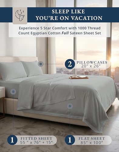 Image of LANE LINEN Full Size Mattress Sheets 100% Egyptian Cotton Sateen - Silver