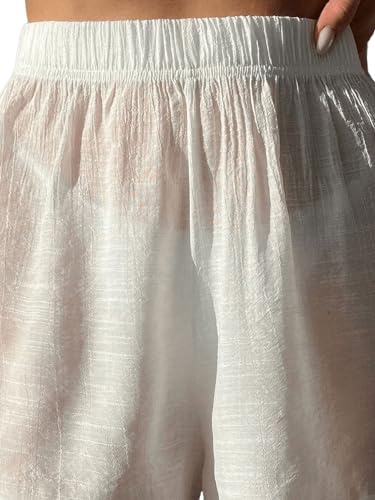 SweatyRocks Women's Elastic Waist Sheer Bikini Bottom Split Hem Solid Cover Up Beach Shorts2