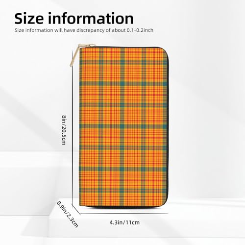 Leather Thin Slim Wallets for Women & Men - Retro Bright Orange Plaid Print Card Wallet Holder with Zipper2