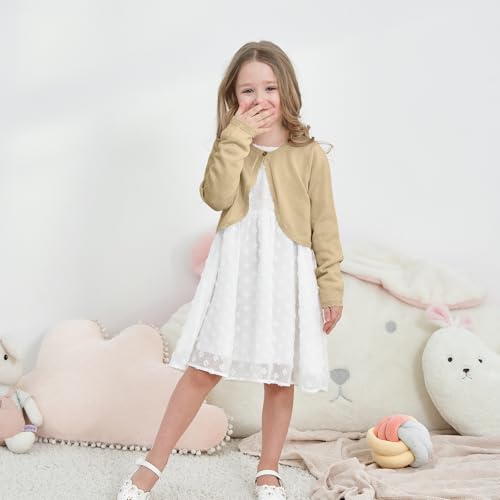 Image of Girls Cardigan Bolero Ruffle Open Front Button Cover-Up 3-12Y