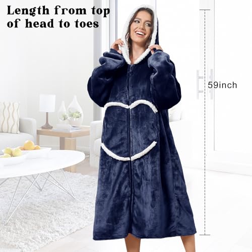 Image of Oversized Wearab Blanket Hoodie, Cozy Flannel Blanket with Sleeves and Zipper for Women, Mens, Teens
