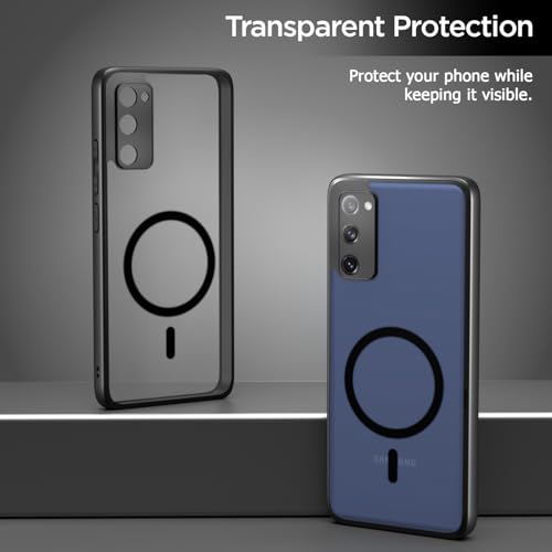 Image of Outlouders Back Cover for Samsung Galaxy S20 Fe 5G Compatible with Mag-Safe | Shockproof Design | Hard Transparent Back Case (Black Mag-Safe)