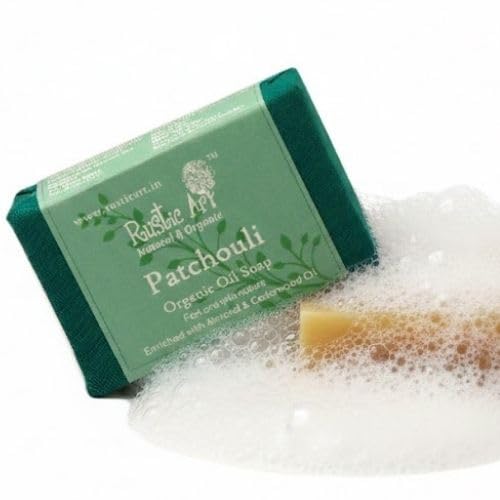 Rustic Art Patchouli Soap | Earthy & Deodorizing | Almond Oil & Sal Butter | Orange & Cedarwood | Handmade Organic | For Women & Men | 100g-image-2