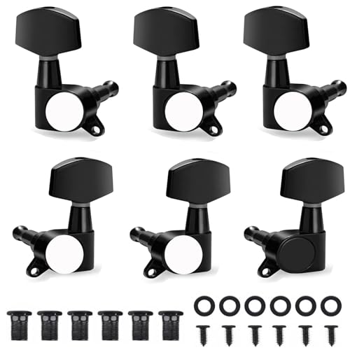 6 Pièces Mécaniques de Guitare - Boutons 3L3R, Chevilles, Clés Accordeurs pour Guitares Électriques ou Acoustiques (Noir)