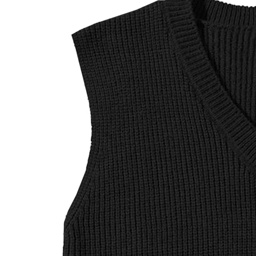 Men's Slim Fit Casual Knitted Sweater V-Neck Knit Solid Sleeveless Pullover Cable Knitted Sweater Vest3