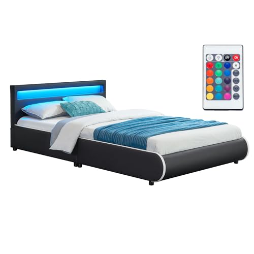 Juskys Polsterbett Sevilla 140x200 cm mit LED Beleuchtung, Lattenrost &...