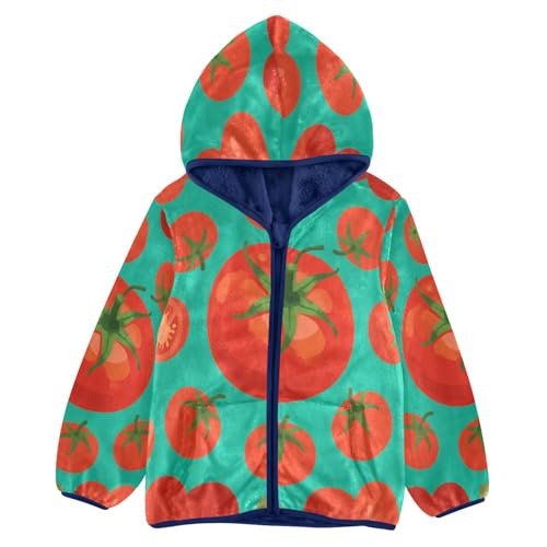 Tomato Pattern Print on Turquoise Toddler Fleece Jacket Girl Boys Hooded Fleece Jacket Coat Warm Outwear Zip-up 3-10T