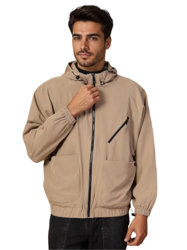 Image of CHKOKKO Sunscreen Jacket for Men Windcheater Hooded Zipper Sports Jacket | UV Protection | Sun Protective | Lightweight Water Resistant | Riding Biker | Outdoor Travel Gym Running