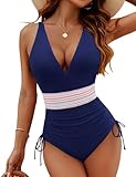 Blooming Jelly Women Tummy Control Swimsuits One Piece Slimming Bathing Suit Modest Swim Suits 2024 (L, Navy Blue)