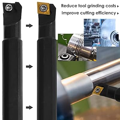 14PCS Metal Lathe Tools Mini Metal Lathe Cutting Tools Metal Boring Bar S06k/S07k/S08k/S10k-SCLCR06 4 Sizes Shanks (6/7/8/10mm) with 10pcs Carbide Inserts Ccmt060204 and 4pcs Holders