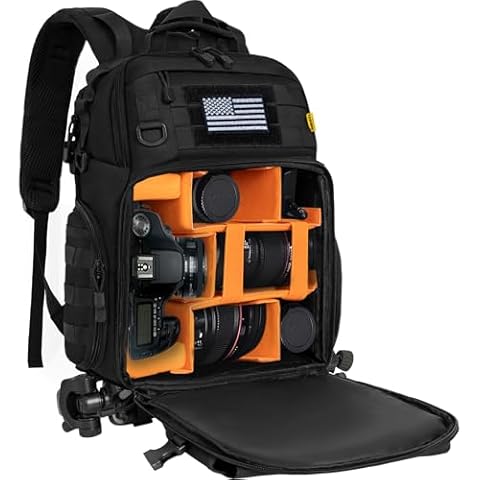 TORIBIO Camera Backpack for DSLR/SLR/Mirrorless Photography Camera, Tactical Camera Bag Case Waterproof Travel Backpack with 15.6" Laptop Compartment for Canon/Nikon/Sony/DJI Mavic Drone, Black Cover