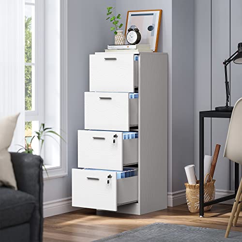 Yitahome 4-Drawer File Cabinet With Lock, 15.86" Deep Vertical Filing Cabinet For Letter A4-Sized Files, Need To Assemble, Storage Cabinet For Home Office, White #TOP1