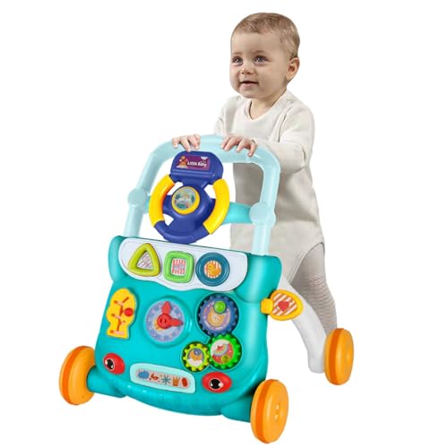 Andador de Aprendizaje Interactivo para Bebé, Volante y Juguetes Educativos, Turquesa, 34 cm de Ancho (Verde - A)