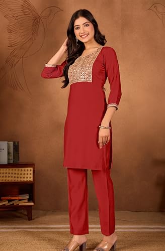 Image of Women's Embroidered Kurta Pant Set | Ethnic Kurta with Pant | Festive & Casual Wear Suit Set for Women