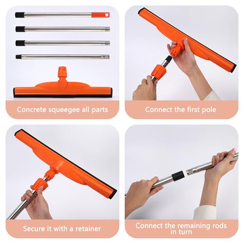 Image of Floor Squeegee Scrubber, 17'' Heavy Duty Household Broom EVA Foam Blade Rubber Wiper Squeegee for Concrete Floor Garage Shower Bathroom Tile Scrubber 60'' Long Handle Multifunction Magic Broom(Orange)