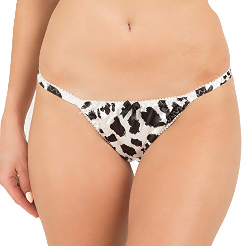 Satini Women's Leopard Print Tanga Bikini Briefs Satin Panties (White, L) #TOP16