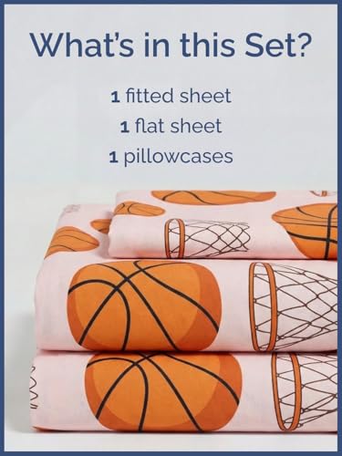 Image of Kids Twin Basketball Hoops Bed Sheets - 3 Piece Basketball Hoops Sheet Set | Basketball Hoops Themed Bedding, Ultra-Soft, Cute & Cozy, Breathable & Machine Washable, Bed Set for Boys, Girls & Teens