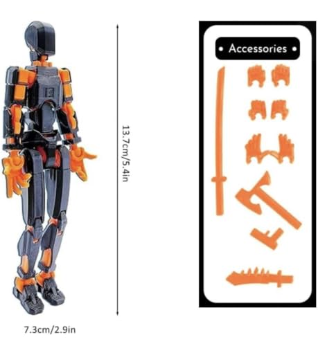Image of (Do it Yourself) Action Figure Toys,DIY Assembly Dummy 13 Action Figures,Articulated Joints Robot,Gift Idea for Teens & Adults for 14+ (Black Orange, Black Orange)