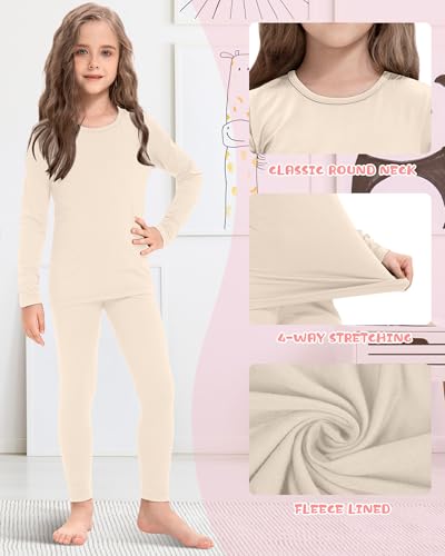 Silkfly 2 Pack Girls Thermal Underwear Set Fleece Lined Thermals Top and Bottom Base Layer for Girls Winter3