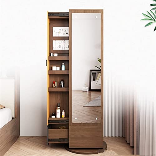 JRZTC LED-Licht Schmuckschrank Boden Spiegel in voller Länge Multifunktionaler drehbarer Kleiderbügel Integrierter Aufbewahrungsschrank Schmuckschrank Haushaltsspiegel Sparen S Cover