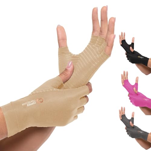Fingerless Compression Gloves Copper Compression Arthritis Gloves | Fingerless Arthritis Carpal Tunnel Pain Relief for Men & Women...