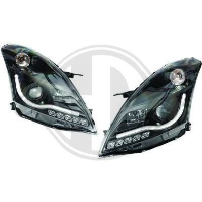 Set fari fanali anteriori TUNING SWIFT, 10- neri H1+H7 per reg. elettrica (motorino non incluso), con