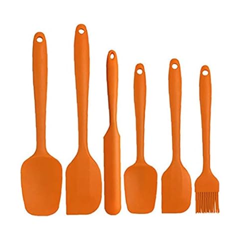 Silicone Spatula Set Non-Stick Rubber Spatula Heat-Resistant Spatula Kitchen Utensils for Cooking Baking 6PCS Orange Kitchen Utensils Cover