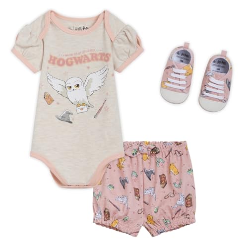 Image of Harry Potter Baby Bodysuit, Shorts and Shoes 3 Piece Outfit Set Newborn to Infant Sizes (0-3 Months - 24 Months)