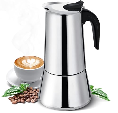 LIFE ESSENTIALS Cafetera Italiana en acero inoxidable 6 tazas (300 ml) Cafetera Italiana para espresso. Compatible con gas y vitrocerámica. Uso doméstico y oficina. Cafetera Moka.