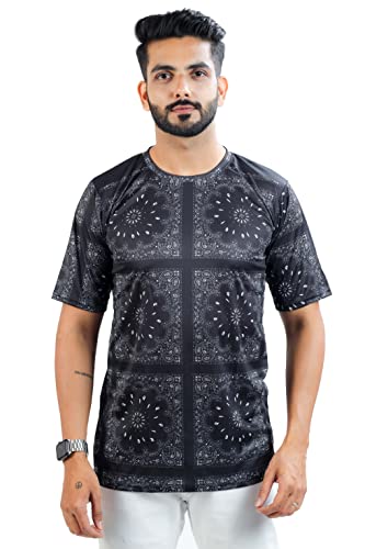 Image of HARPITA Men's Round Neck Half Sleeve Slim Fit Digital Printed Lycra T-Shirt