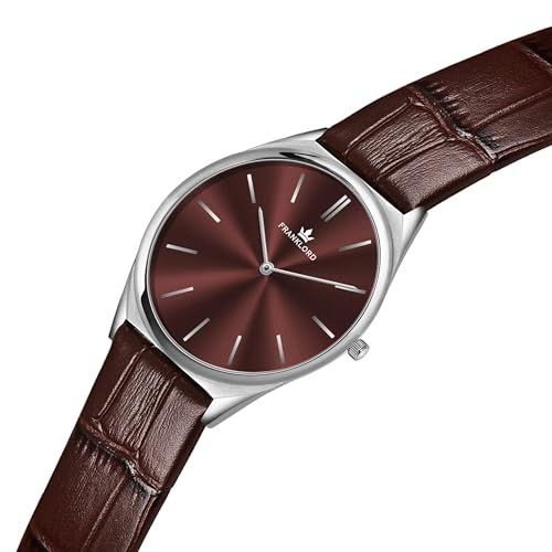 Image of Franklord Ultra-Slim Men's 5 mm Swiss Movement Dress Watch - 40 mm Case, Sapphire Crystal, 316L Stainless Steel with Leather Strap