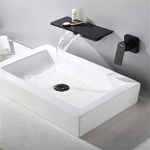 Robinet de lavabo de salle de bain mural noir et or