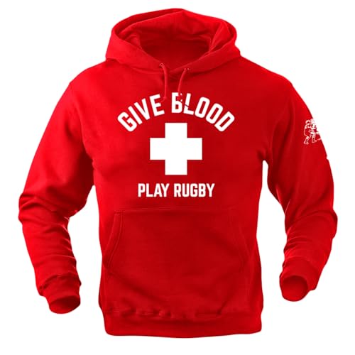 Give Blood, Play Rugby Hoody (Medium) Red
