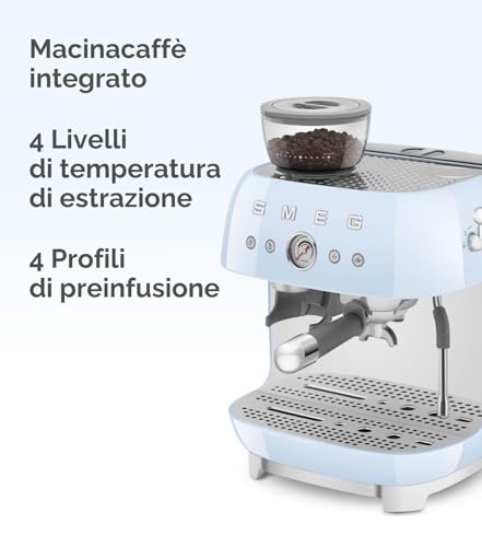 Smeg, Macchina da Caffè Espresso Manuale EGF03BLEU, con Macinacaffè Integrato, Thermoblock, 4 Livelli di Temperatura, Lancia a Vapore e Manometro, Serbatoio da 1 L, Dimensioni Compatte, 1350W, Nero - 2