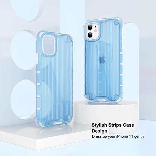 Ulak Compatible With Iphone 11 Case, Hybrid Transparent Striped Design Shockproof Protective Phone Case For Women Girls, Anti-Scratch Slim Bumper Back Cover For Iphone 11 6.1 Inch, Blue #TOP3