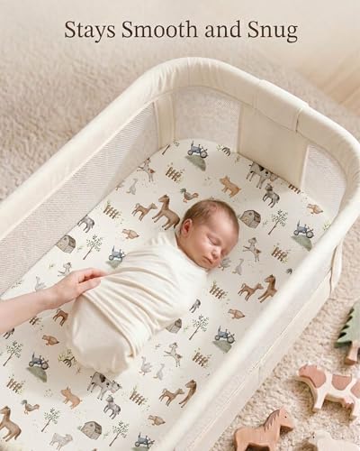 Image of Bedside Bassinet Sheets 2 Pack, 33 x 20 Fitted Bedside Sleeper Sheets, Ultra Soft Breathable Polyester, Ideal for Baby Girl or Boy and Newborns (Little Farm, Bedside Sleeper Sheet)