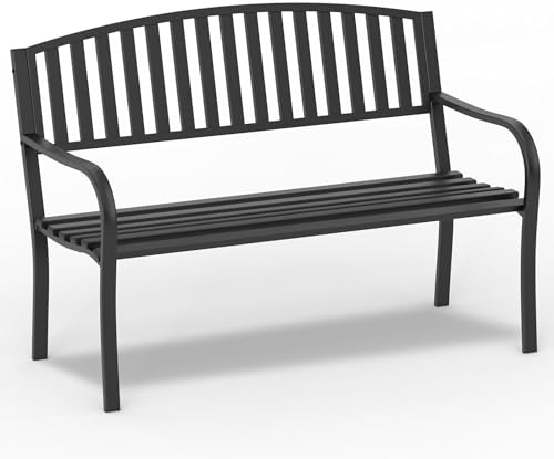 On Shine 50'' Outdoor Bench Weatherproof, Cast Iron All Metal...