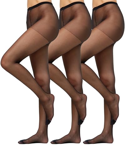 Endast 3-pack supersits Color 20 DEN stora storlekar, transparenta fina strumpbyxor matt utseende, nylon, bekväm linning damer, svart, 50-52