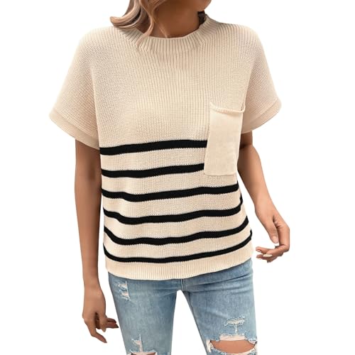 Womens Sweaters Dressy Casual Crewneck Short Sleeve Sweaters Trendy Knitted